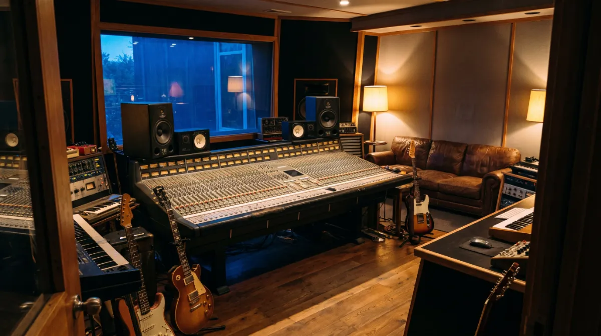 A mixing studio control room