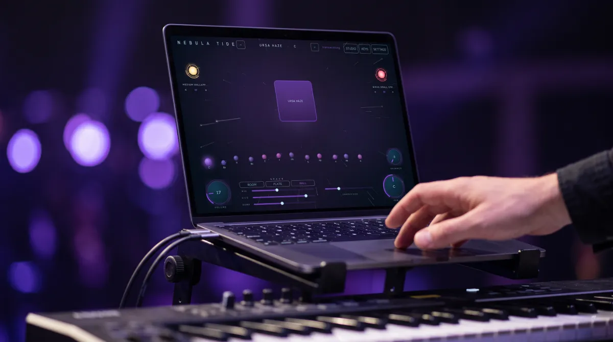 Nebula Tide 2 on a laptop above a keyboard