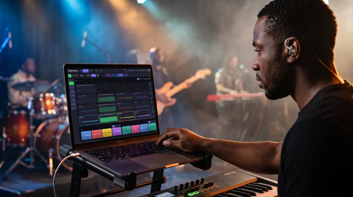 A music director running PerformLive at the side of the stage